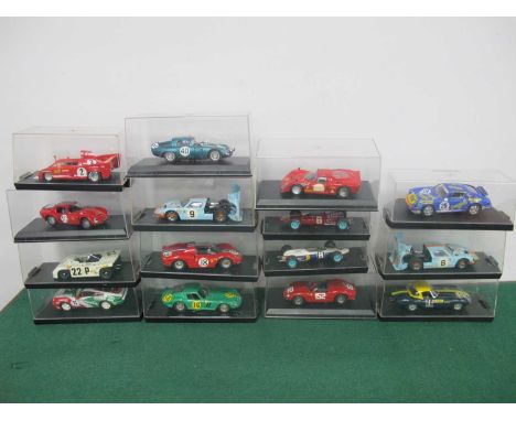 Fifteen 1:43 Scale Diecast Model Le Mans and Sports Cars by Model Box, Vitesse and other, to include Porchse Carrera, Cased.