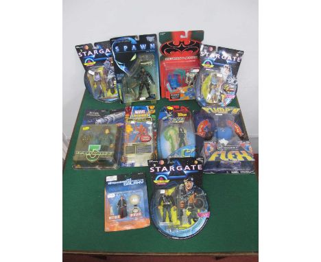Ten Mainly TV/ Film Themed Carded Plastic Action Figures by McFarlane Toys, Neca, Mattel, Vivid Imaginations, and others, to 