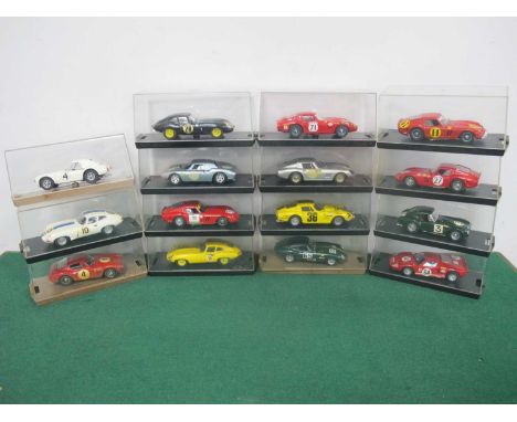 Fifteen 1:43 Scale Diecast Model Le Mans and Sports Cars Mostly by Model Box to include Jaguar E Types, Cased.