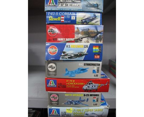 Eight 1:72nd Scale Plastic Model Military Aircraft and Helicopter Kits by Italeri, Airfix, Revell, including Airfix #A04005 N