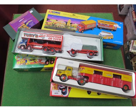 Four 1:50 Scale Diecast Model Commercial Vehicles by Corgi All with Showman's / Circus Themes to Include #31702 ERF Box Van S