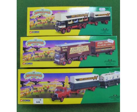 Three 1:50 Scale Diecast Model Commercial Vehicles by Corgi 'The Showman's Range' to include #09901 ERF Dodgem Truck &amp; Bo