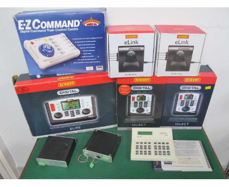 Digital Railway Track Control Items, comprising a boxed Hornby R8214 Digital Elite, plus two extra consoles, a boxed Hornby R