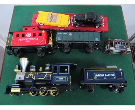 A "Scientific Toys" (China) 'G' Gauge/10mm 2-6-0 Old Timer Battery powered Steam Locomotive with four-wheel tender, Union Pac