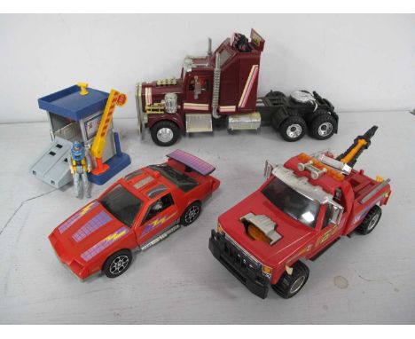 Three Circa 1980's Mask Plastic Vehicles by Kenner. To include Rhino Tractor Rig with Bruce Sato and Matt Tracker Figures, Th