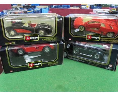 Four 1:18th Scale Diecast Model Cars mainly by Burago including 3028 Lamborghini Diablo (1991), Models have previously been d