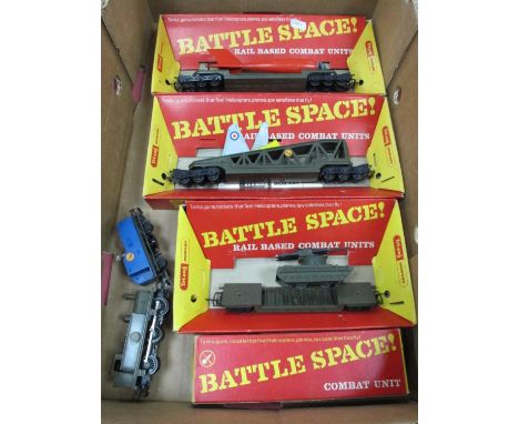 Six Triang 'OO' Gauge/4mm "Battle Space" Items, comprising a 0-6-0 "Jinty" BR green, with Battle Space insignia (unboxd); a r