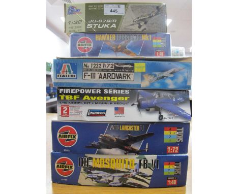 Six Plastic Model Military Aircraft Kits by 21st Century Toys, Airfix, Lindberg and other including 21st Century Toys #22105 