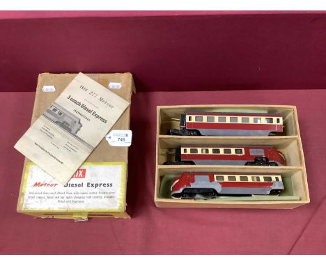 A Trix Twin 'OO' Scale '277 Meteor' 3 coach diesel express, 3 rail, overall very good, untested in correct box with instructi