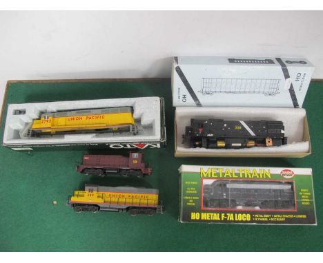 Five 'HO' Gauge Diesel Locomotives, comprising, an unboxed Kato Bo-Bo switcher overall brown livery R/No 59, named "Ajax", an