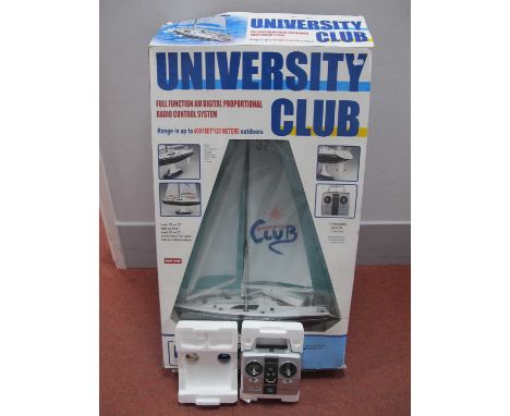 A Hobby Engine 1:25 Scale Radio Controlled Model University Club Sailing Yacht (dusty), missing one display plinth, Height ap