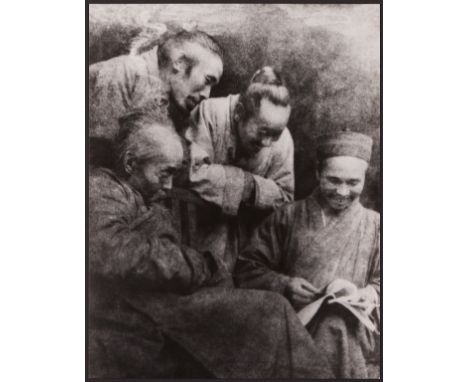 Chin San Long (Lang Jingshan) (Chinese, 1892-1995). Photograph titled "Apprehension," depicting a group of men gathered aroun