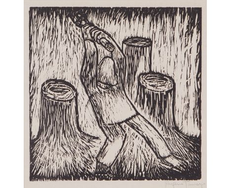 Rufino Tamayo (Mexican, 1899-1991). Woodcut on Japon paper titled "Woodchooper," ca. 1926-1928, depicting a figure wielding a