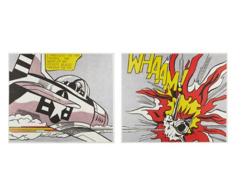 Roy Lichtenstein (American, 1923-1997). Color offset lithograph diptych titled "Whaam!," 1967. Pencil signed to the lower rig