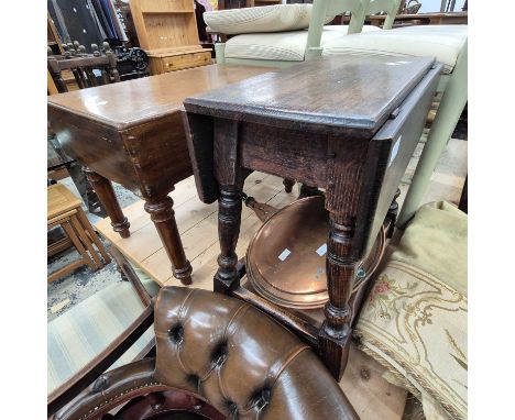 A small oak occasional table, a bidet and a bed warming pan. 