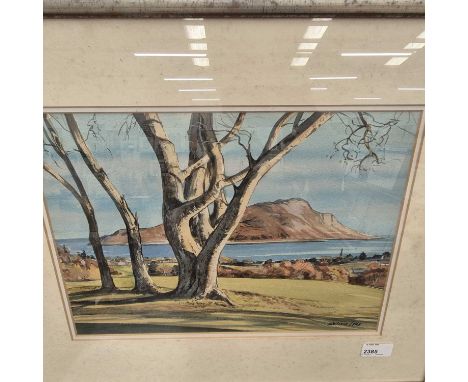 An interesting watercolour, a coastal island, signed William Lees, together with a 20th-century impressionist style oil paint