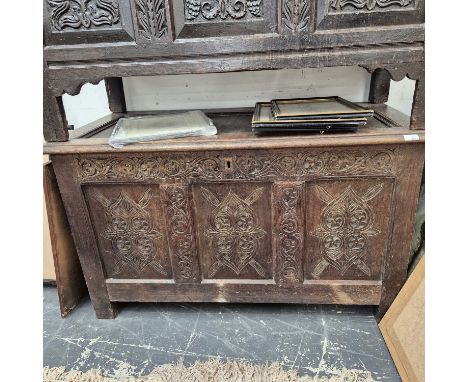 Early 18th-century oak panel front coffer. 