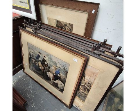 A framed set of six sporting prints after John Leech, uniformly framed, and three others similar.