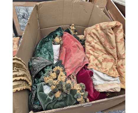 A quantity of throw cushions, various curtain fabrics, etc. Prov. Consigned from Chipping Norton Manor