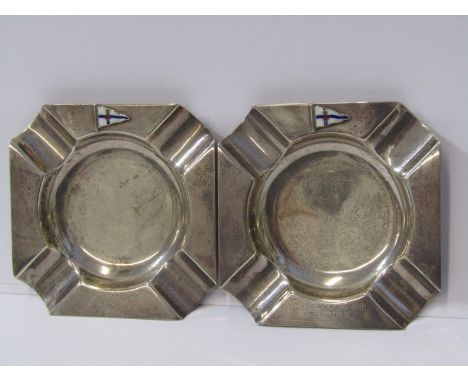 YACHT RACING ASH TRAYS, pair of HM silver ash trays, 'Ocean Race Cup-Davian 1951', with enamel flag decoration, HM Birmingham