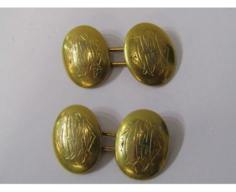 PAIR OF 15CT YELLOW GOLD VINTAGE MONOGRAMMED CUFLINKS, weighing approximately 9grms 