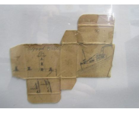 ATTRIBUTED TO ALFRED WALLIS, (1855-1942) signed pencil sketch on reverse of old Foot Paste Stothers packet "Smeaton's Pier, S
