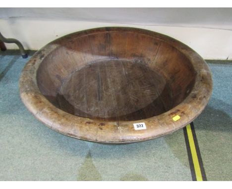 TREEN, metal banded large circular basin, 30" dia 