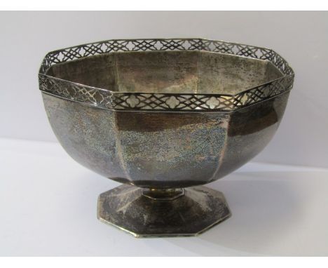 STEMMED SILVER FRUIT BOWL, of octagonal form on octagonal pedestal support, makers R &amp; B Sheffield, 1922, 8" (20cm) diame