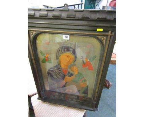 ARUNDEL-STYLE PRINT, "Madonna and Child" in Arts &amp; Craft carved oak frame, 27" x 18" 