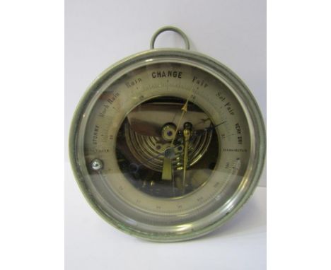 ANTIQUE ANEROID BAROMETER, pendant hanging with makers stamp on reverse 'Anchor DC', 10" dia 