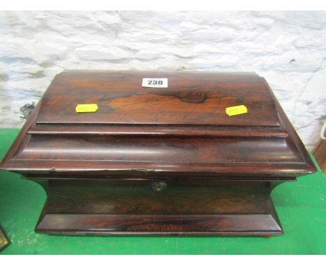 VICTORIAN ROSEWOOD TEA CADDY, triple section sarcophagus design tea caddy, 13.5" width 