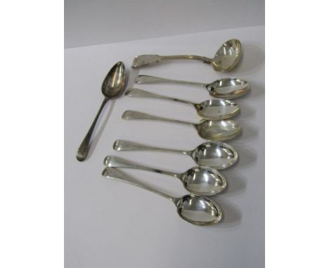 SILVER CUTLERY, early Victorian HM silver fiddle and thread pattern sauce ladle, London 1845, maker GA; together with set of 