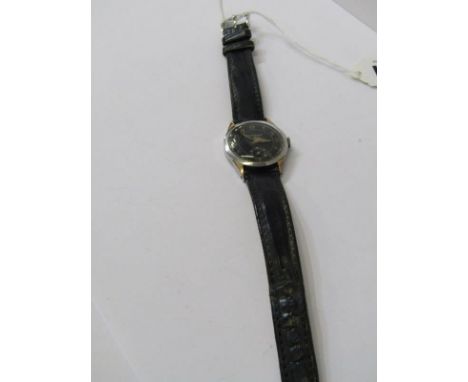 VINTAGE MILITARY STYLE WRIST WATCH BY JAEGER LE COUTRE, black dial with subsidiary second hand, manual wind movement in untes