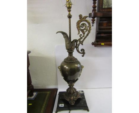 LIGHTING, bronzed classical ewer design marble based table lamp, 29" height 