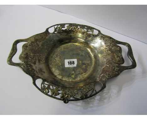 LIBERTY silver plate Art Nouveau twin handled dish with shamrock design, pattern no 0287, 11" width 