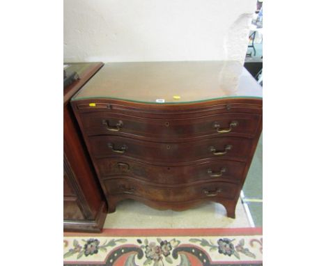 GEORGIAN DESIGN SERPENTINE FRONTED CHEST OF DRAWERS, 4 graduated drawers with brushing slide and cross banded top, brass swan