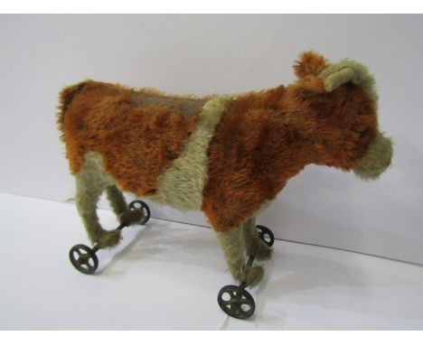 ANTIQUE STEIFF TOY, fabric covered pull along Cow, 10" length