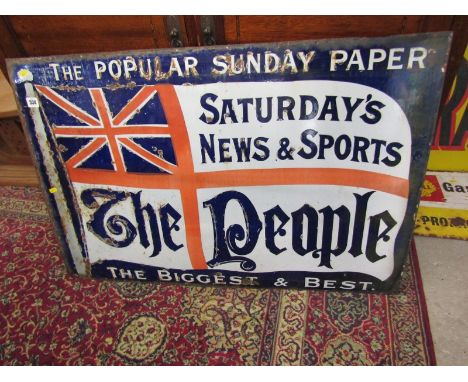 ADVERTISING SIGN, wall mounted enamel sign "The Popular Sunday Paper - The People", 24" x 36" 