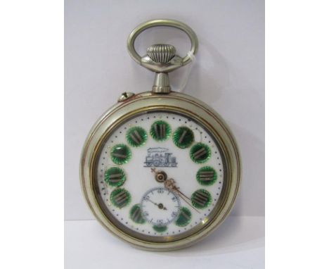GOLIATH RAIL ROAD POCKET WATCH, top wind with pin set, watch appears in working condition, slight damage to enamel dial, engr