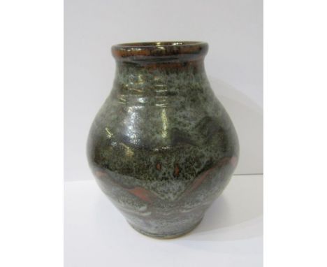 STUDIO POTTERY, John Leach slip glazed 8.5" vase 
