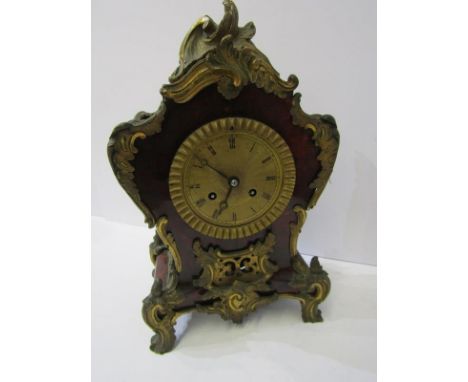 19th CENTURY FRENCH BRACKET CLOCK, tortoiseshell and ormolu Rococo design, bracket clock coiled bar strike, 13" height 