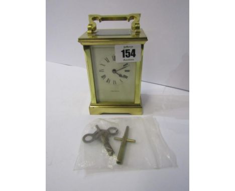 CARRIAGE CLOCK, Mappin &amp; Webb brass cased bevel glass carriage clock with keys, 5" height 