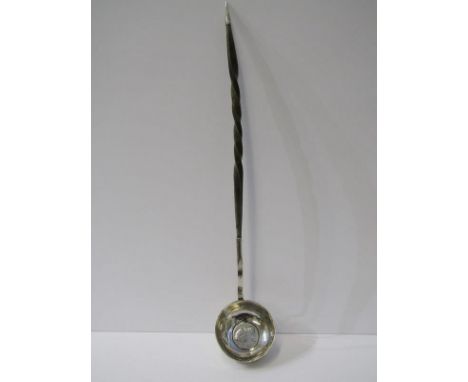 GEORGIAN SILVER PUNCH LADLE, with baleen handle, Georgian coin inset 