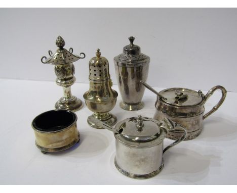 SILVER CONDIMENT WARE, Mappin &amp; Webb silver pepperettee, sterling silver "Wokohama" design pepperette and mustard, togeth