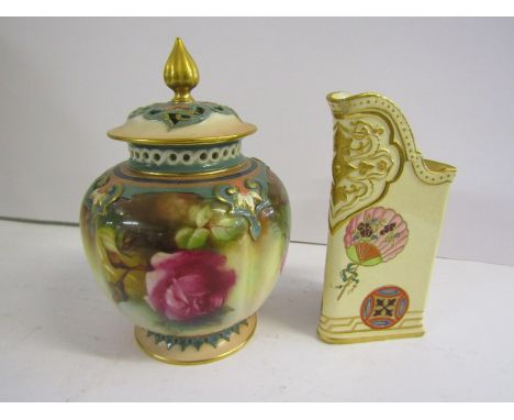 WORCESTER AESTHETIC MOVEMENT, cream jug; also Royal Worcester Rose decorated lidded vase, pattern no 278, 5" height 