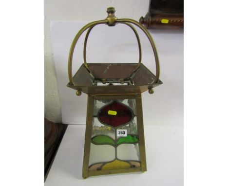 ARTS &amp; CRAFTS, Tapering leaded glass and copper lantern, 19" height 