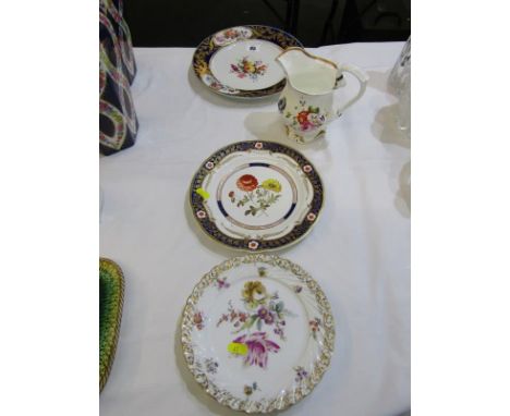 REGENCY PORCELAIN, Spode Botanical painted gilded dessert plate; 1 similar together with pair of Dresden-style fluted rim des