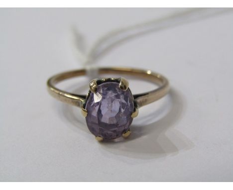 VINTAGE 9ct YELLOW GOLD AMETHYST SOLITAIRE RING, size M/N 