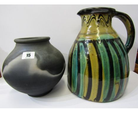 STUDIO POTTERY, John Leach "Black Moon" 7" vase; together with Phillip Leach slip glaze stoneware 10.5" jug 