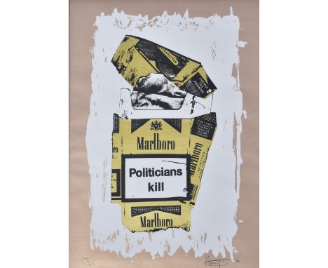 K-Guy (British, b. 1968)Tr*ash - Politicians Kill, 2007Rare 3 colour screen GIFT print on textured gold paperSigned and dated